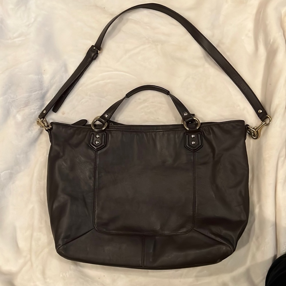 Coach Chocolate Leather Tote with Adjustable Strap
